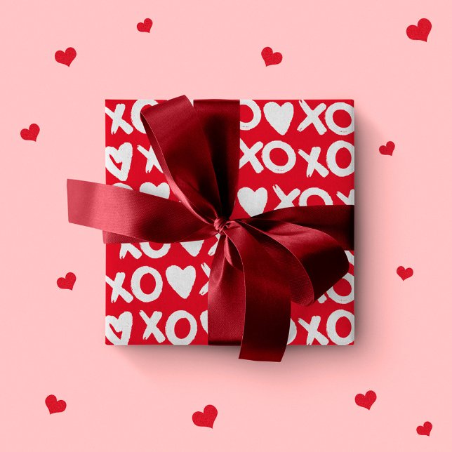 Valentinrot-weiße xo Herz Liebe Muster Geschenkpapier (Von Creator hochgeladen)