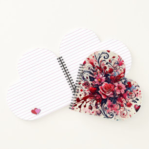 Valentins Bouquet / Rose Splatter Art Herz Notizbuch