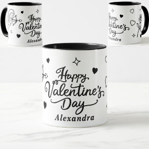 Valentins Cherub & Romantische Doodle Personalisie Tasse