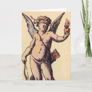 Valentins Cupido mit verbundenen Augen, Vintage-Ta Feiertagskarte