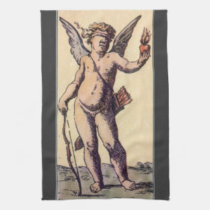 Valentins Cupido mit verbundenen Augen, Vintage-Ta Geschirrtuch