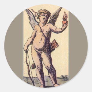 Valentins Cupido mit verbundenen Augen, Vintage-Ta Runder Aufkleber