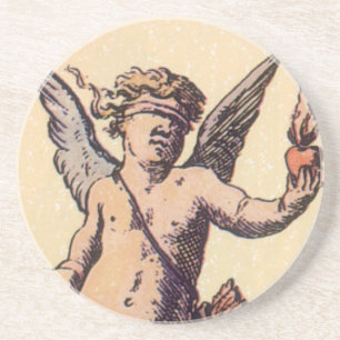 Valentins Cupido mit verbundenen Augen, Vintage-Ta Sandstein Untersetzer