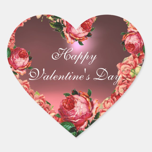 VALENTINS DACHHERZKROWN MIT PINKROSEN Herz-Aufkleber (Vorderseite)