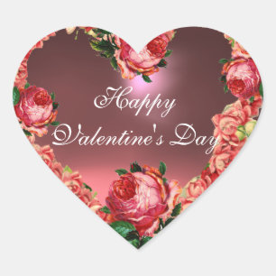 VALENTINS DACHHERZKROWN MIT PINKROSEN Herz-Aufkleber