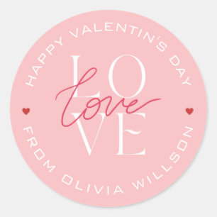 Valentins Day Liebe Typografie Pink White Runder Aufkleber