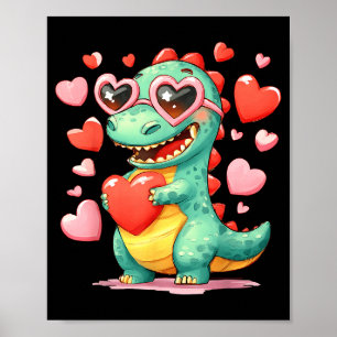 Valentins-Dinosaurier Trex hält Herz Mädchen Sunl Poster