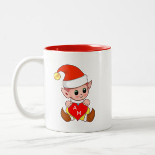 Valentins-Elf mit Herz & Monogramm Zweifarbige Tasse