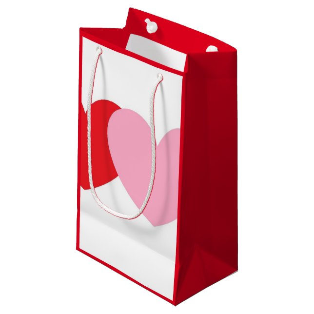 Valentins Geschenktasche mit roten und rosa Herzen Kleine Geschenktüte (Vorderseite Schrägansicht)