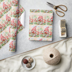 Valentins-Gnom mit rotem Rosenstrauß Geschenkpapier