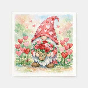 Valentins-Gnom mit roten Rosen Serviette