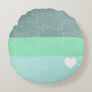 Valentins Herz Handgezeichnete Liebe Blau Grün Rundes Kissen