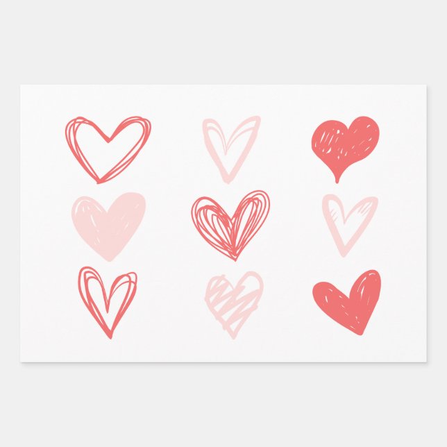 Valentins Herz rosa Minimalistisch-modern Geschenkpapier Set (Vorderseite)