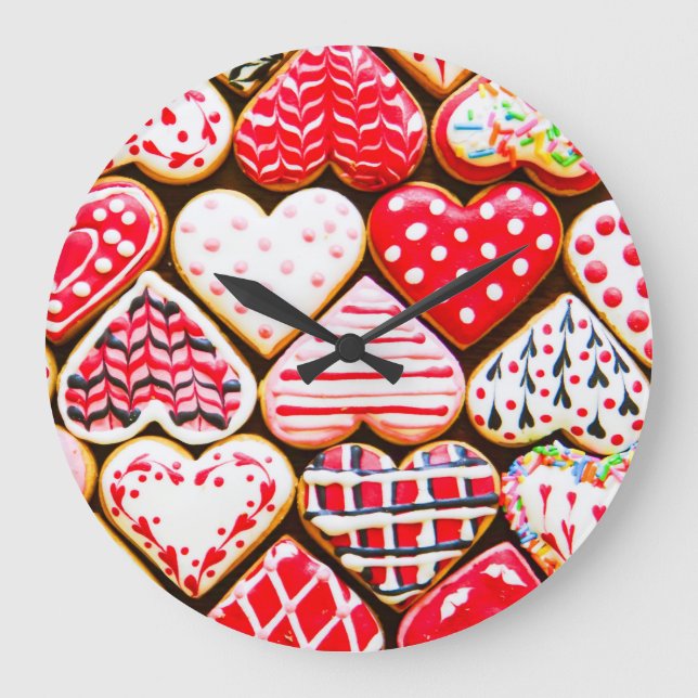 Valentins Herzkekse: hausgemachte Liebe. Große Wanduhr (Vorderseite)