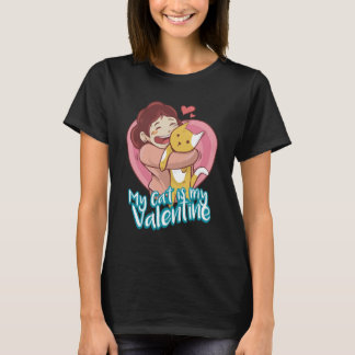 Valentins-Katzenfrauen Schwarz T-Shirt