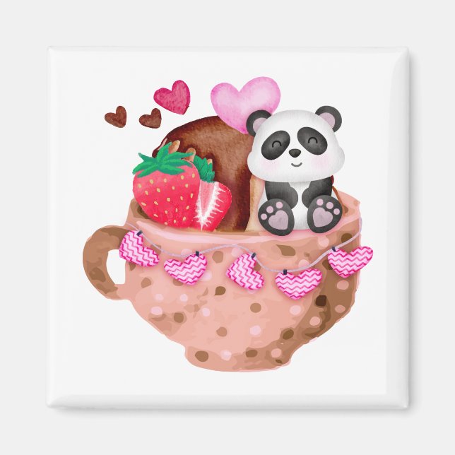 Valentins Liebe Panda Tasse Square Magnet (Vorne)