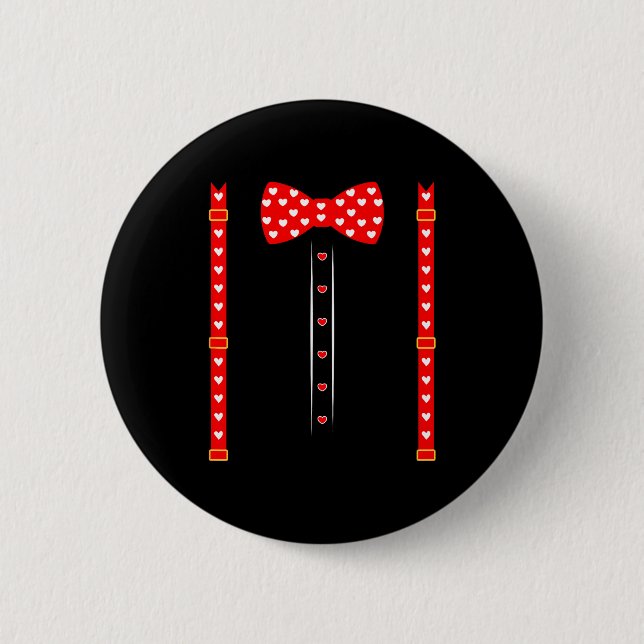Valentins-Outfit Rote Herzen Fliege Valentinstag Button (Vorderseite)