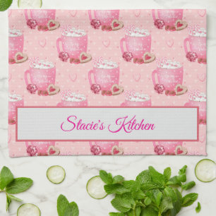 Valentins-Pink- und Weiß-Kaffeetasse Geschirrtuch