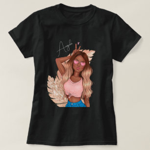Valentins Pseudo-Glitter-Mädchen Braune Haare Rosa T-Shirt