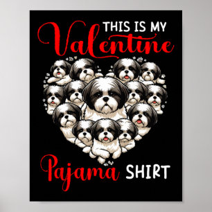 Valentins-Pyjama-Shirt-Gruppe Shih Tzus in Herzfor Poster