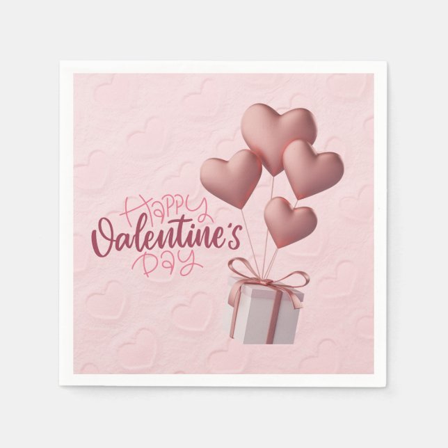Valentins rosa Balloons Papier Napkin Serviette (Vorderseite)