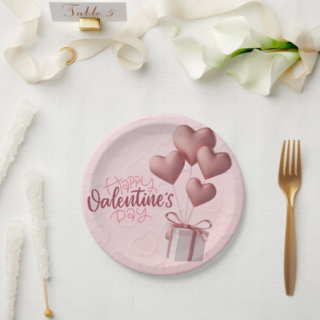 Valentins rosa Balloons Papierplatte Pappteller (Hochzeit)