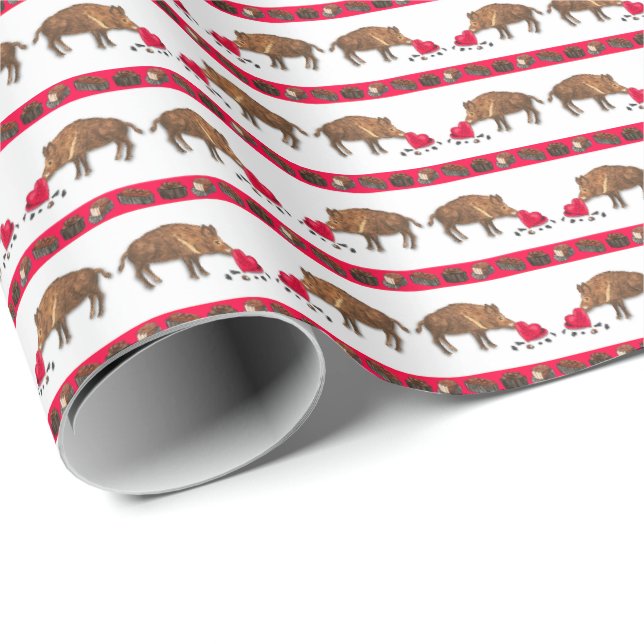 Valentins-Wildschweine Geschenkpapier (Rolleneckpunkt)
