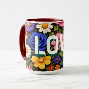 Valentinsbecher Blumen-Design-Muster Liebestext Tasse