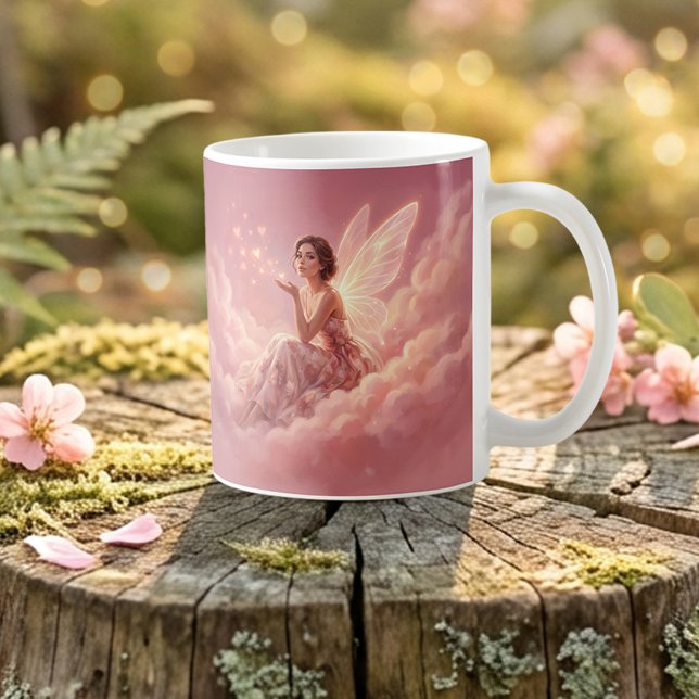 Valentinsfee auf rosa Wolken Fantasy-Kunst Kaffeetasse (Von Creator hochgeladen)