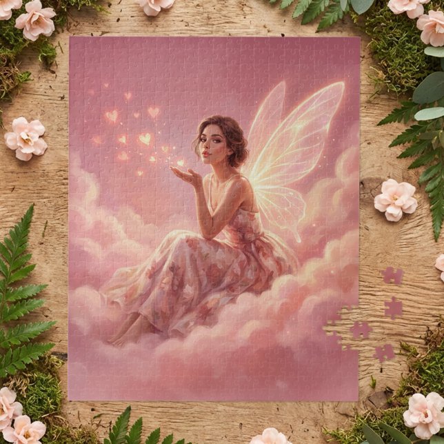 Valentinsfee auf rosa Wolken Fantasy-Kunst Puzzle (Von Creator hochgeladen)