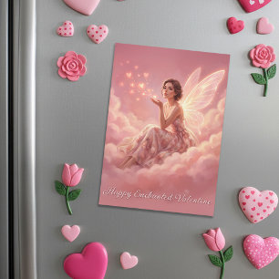 Valentinsfee auf rosa Wolken Magnetkarte