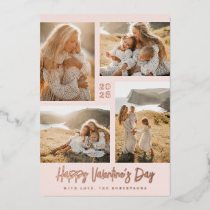 Valentinsfoto-Collage mit sanftem Rosa Folien Feiertagskarte