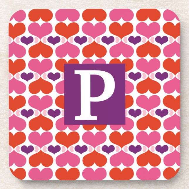 Valentinsgruß-Herz-Steppdecken-Monogramm Untersetzer (Vorderseite)