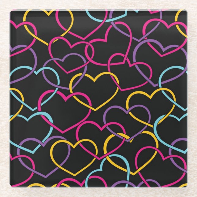 Valentinsgruß-Muster mit Farbherzen Glasuntersetzer (Vorderseite)