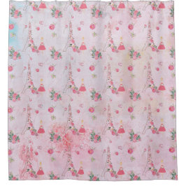 Valentinsgruß-Paris-Mädchen-Eiffeltower im Rosa - Duschvorhang