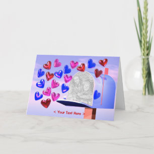 Valentinsgruß Rosa und Blaue Herzen und Briefkaste Karte