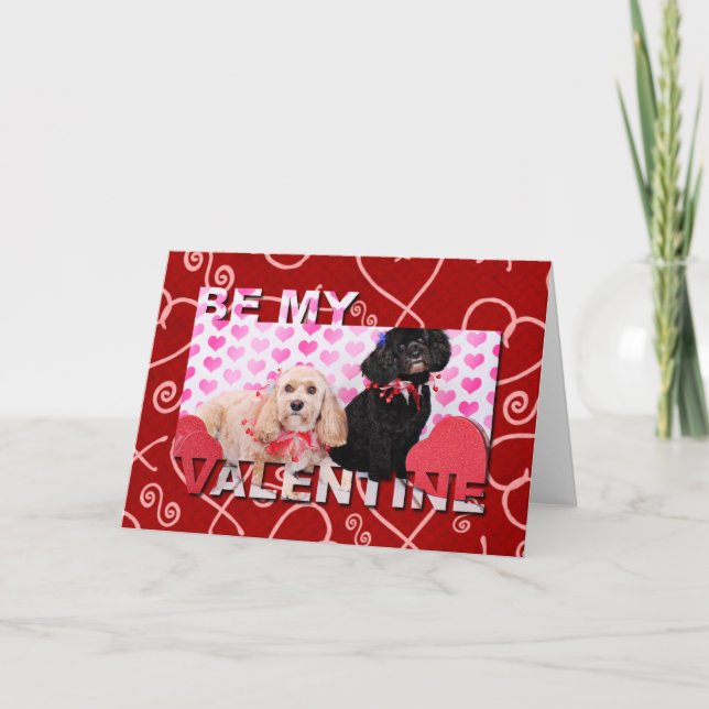 Valentinsgrüße - Cockapoo - Ella und Lilo Feiertagskarte (Vorderseite)