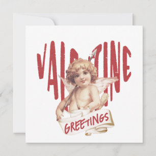 Valentinsgrüße von Cupid rotes Herz Liebe Vintage  Feiertagskarte