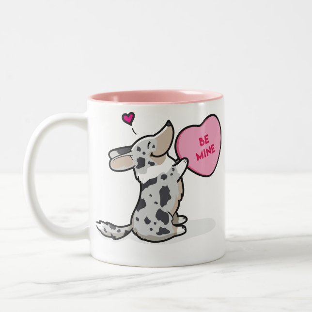 Valentinsgrußes 2015 - WolljackeCorgi - blauer Zweifarbige Tasse (Links)