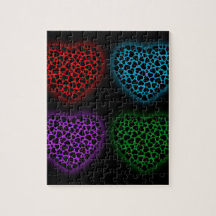 Valentinsgrußherzen, die in die Dunkelheit glühen Puzzle