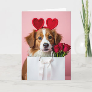 Valentinsgrußkarte mit Welpe und Rosen Karte