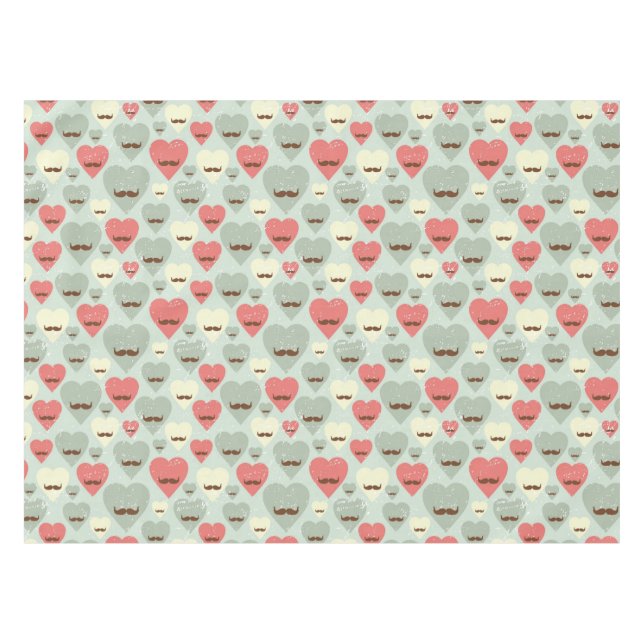 Valentinsgrußmuster mit Herzen und dem Schnurrbart Tischdecke (Vorderseite (Horizontal))