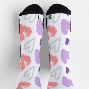 Valentinsherz Lila Rosa Handgezeichnetes Muster Socken