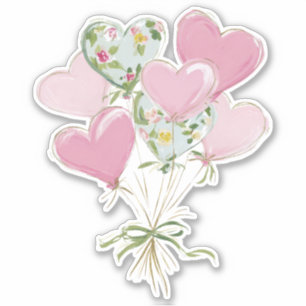 Valentinsherz Rosa und Grüne Herzballons Aufkleber