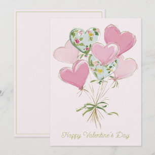 Valentinsherz Rosa und Grüne Herzballons Mitteilungskarte