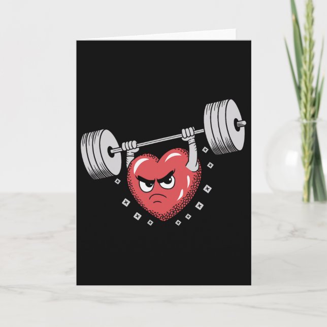 Valentinsherz stemmt Gewichte lustiger Workout  Karte (Vorderseite)
