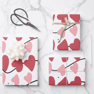 Valentinsherzen-Kritzeleien-Punkte-Muster Geschenkpapier Set