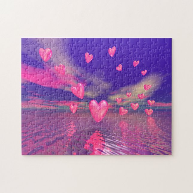 Valentinsherzen über Wasser Puzzle (Horizontal)