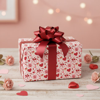 Valentinsherzen und Schleifen Geschenkpapier