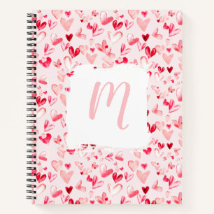Valentinsherzen Whimsicaler Wasserfarben-Monogramm Notizbuch